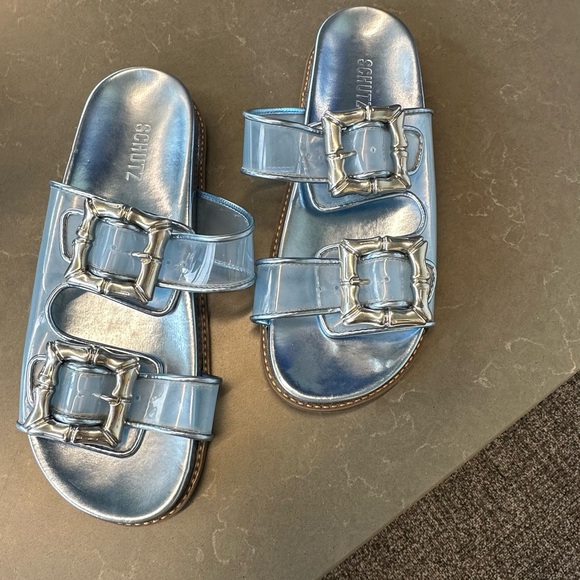 SCHUTZ Metallic Leather Slip On 9 - Picture 2 of 5